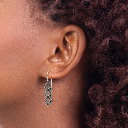 Sterling Silver Rhodium-plated Antiqued & Textured Marcasite Dangle Earring