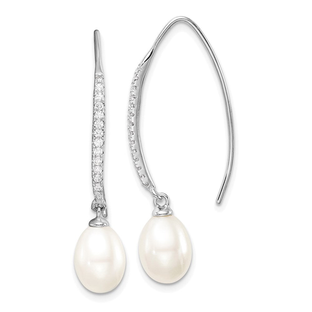 Sterling Silver White Teardrop Cultured Pearl & Cubic Zirconia Threader Earrings