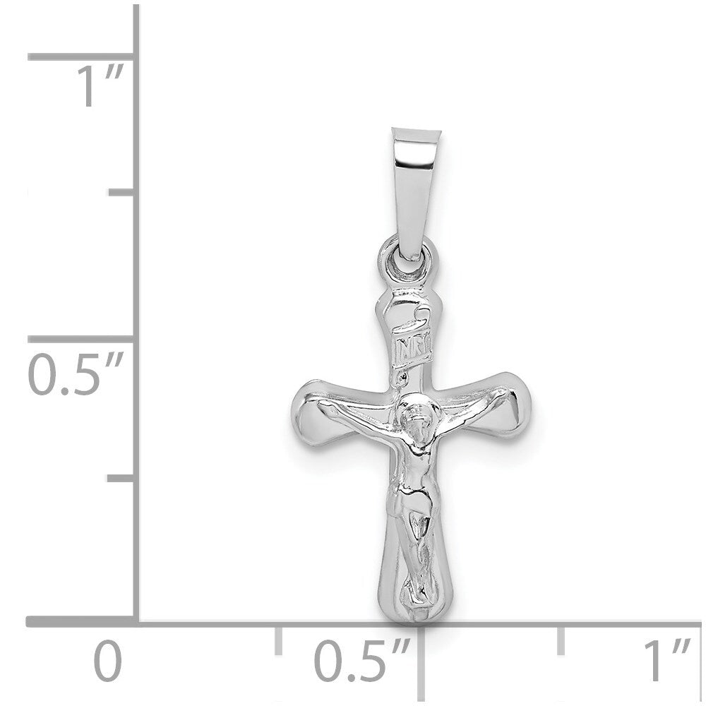14k White Gold Polished INRI Rounded Crucifix Pendant for Women