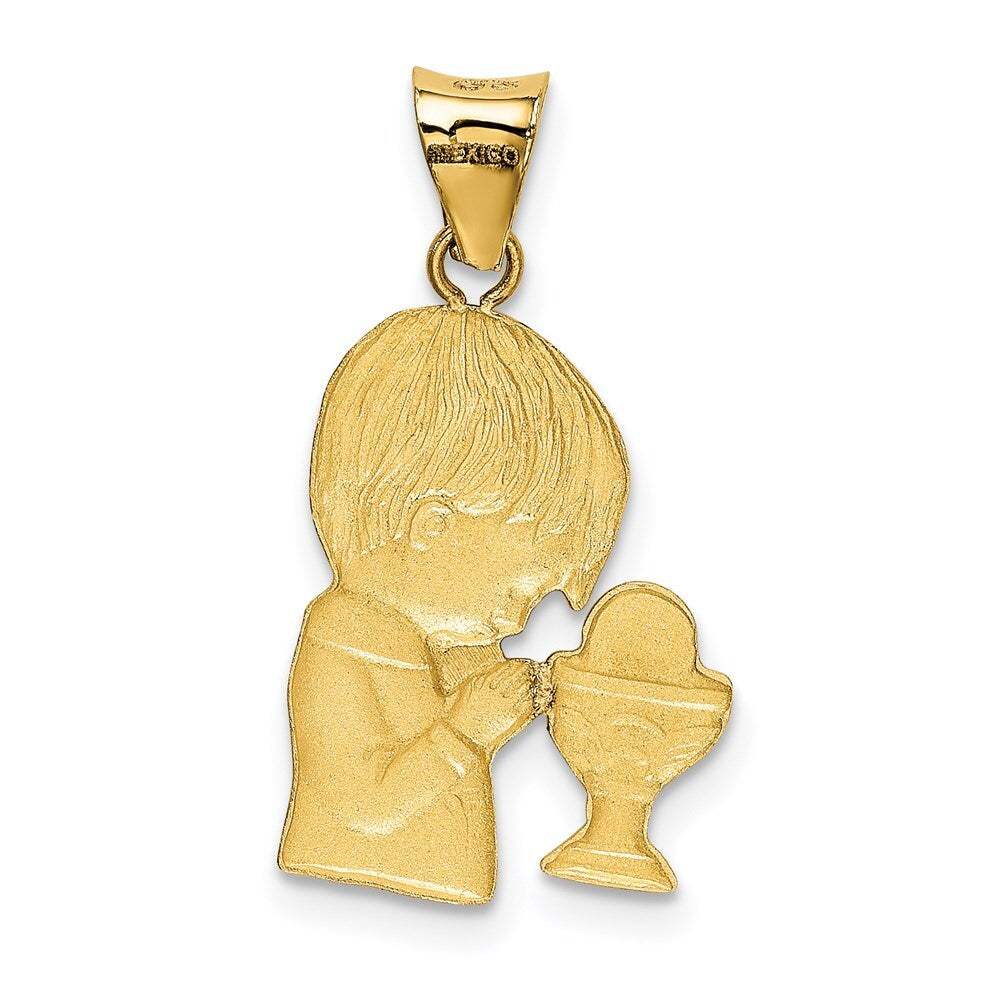 14k Yellow Gold Rhodium Diamond-Cut Boy Communion Semi-solid Pendant for Women