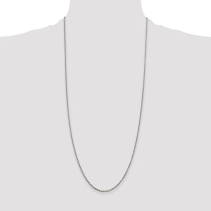 Sterling Silver Rhodium-plated 1.7mm Diamond-cut Rope Chain