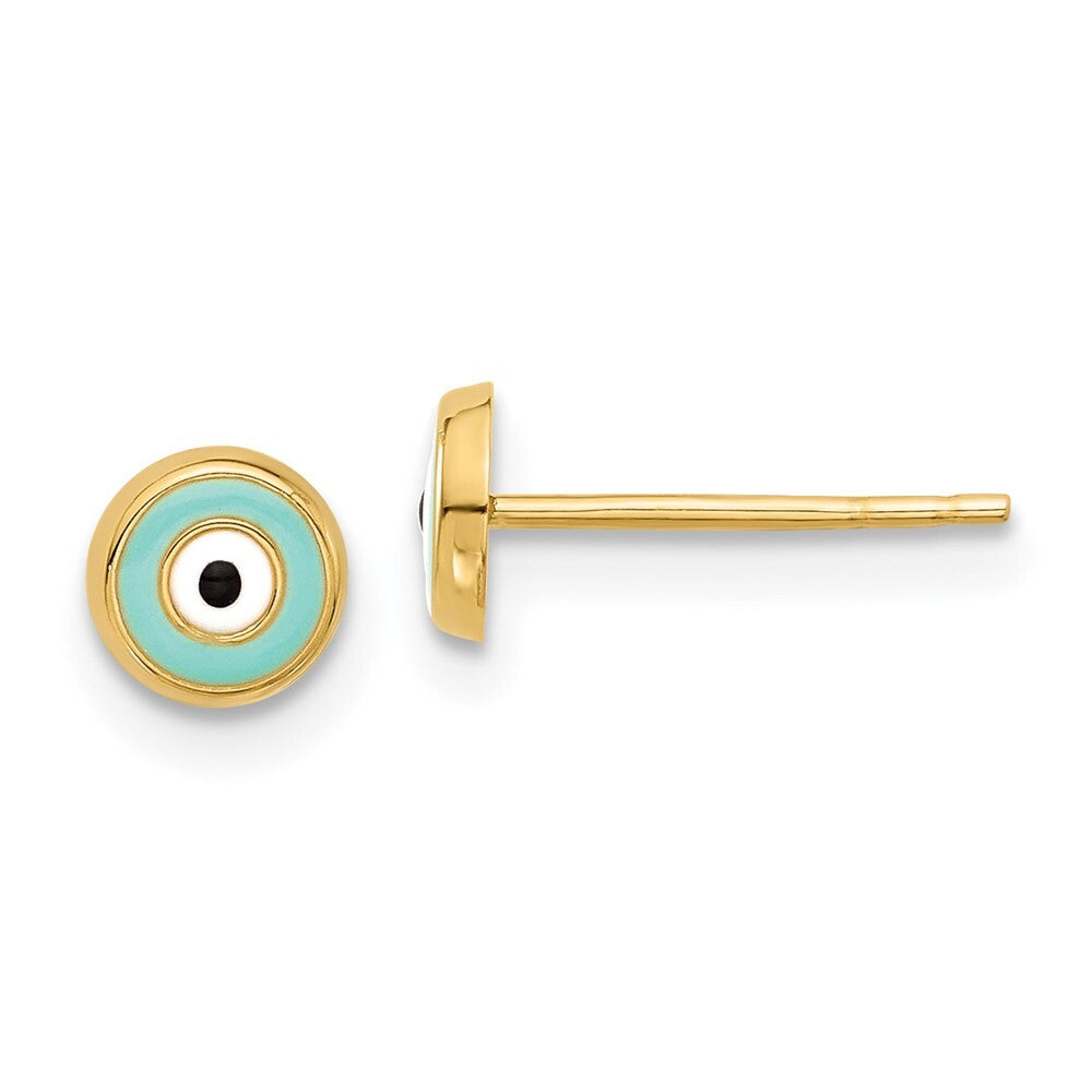 14k Yellow Gold Evil Eye Enamel Stud Earrings Gift for Women
