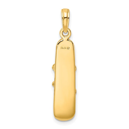 14k Yellow Gold Solid Polished 3-D Snowboard Charm Pendant for Women