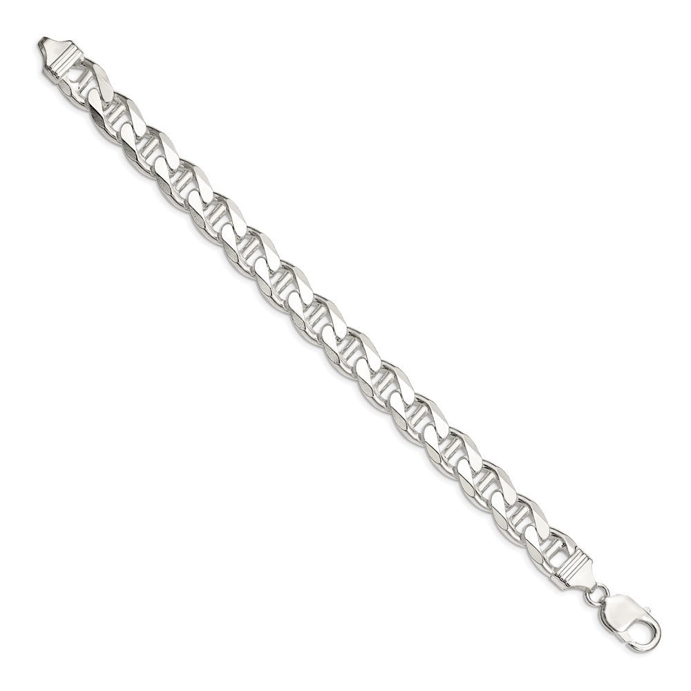 Sterling Silver 10.8mm Diamond-Cut Flat Anchor Curb Chain Bracelet