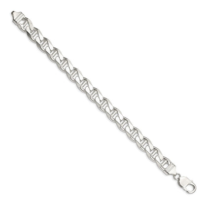 Sterling Silver 10.8mm Diamond-Cut Flat Anchor Curb Chain Bracelet