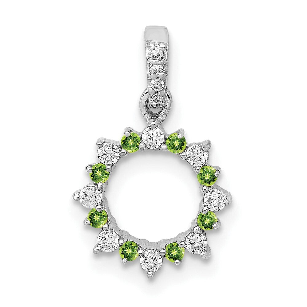 14k White Gold Diamond and .08 Peridot Fancy Circle Pendant for Women