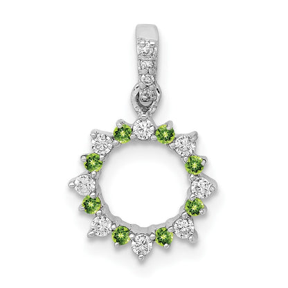 14k White Gold Diamond and .08 Peridot Fancy Circle Pendant for Women