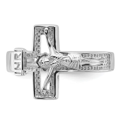Sterling Silver Rhodium-plated INRI Crucifix Ring Size 8