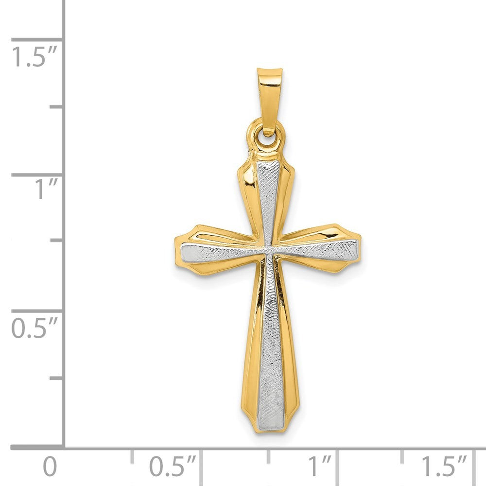 14k Yellow Gold with Rhodium Textured and Polished Passion Cross Pendant