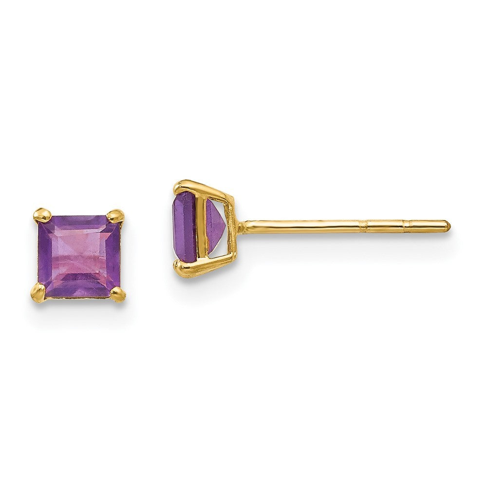 14k Yellow Gold Amethyst 4mm Square Earrings