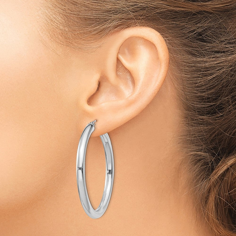 Sterling Silver Rhodium-plated 4mm Round Hoop Earrings