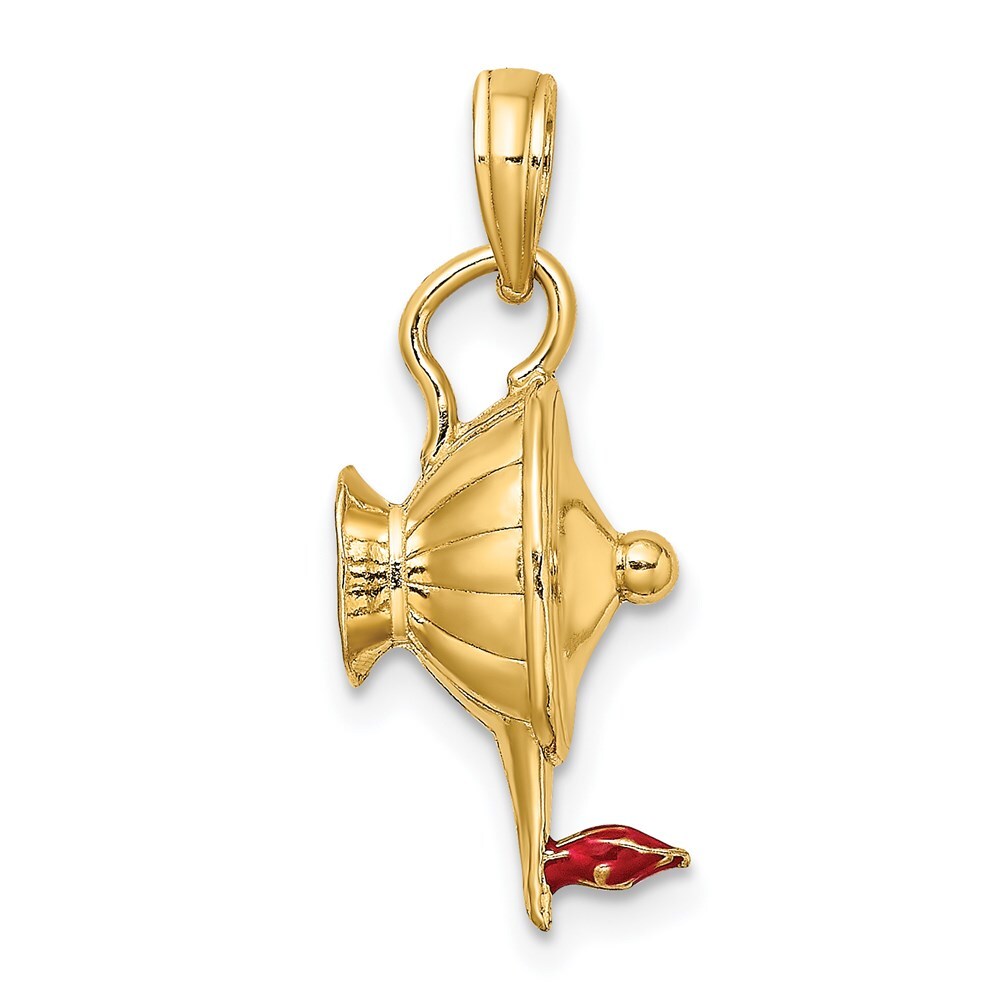 14k Yellow Gold Red Enamel Polished 3-D Genie Lamp Charm