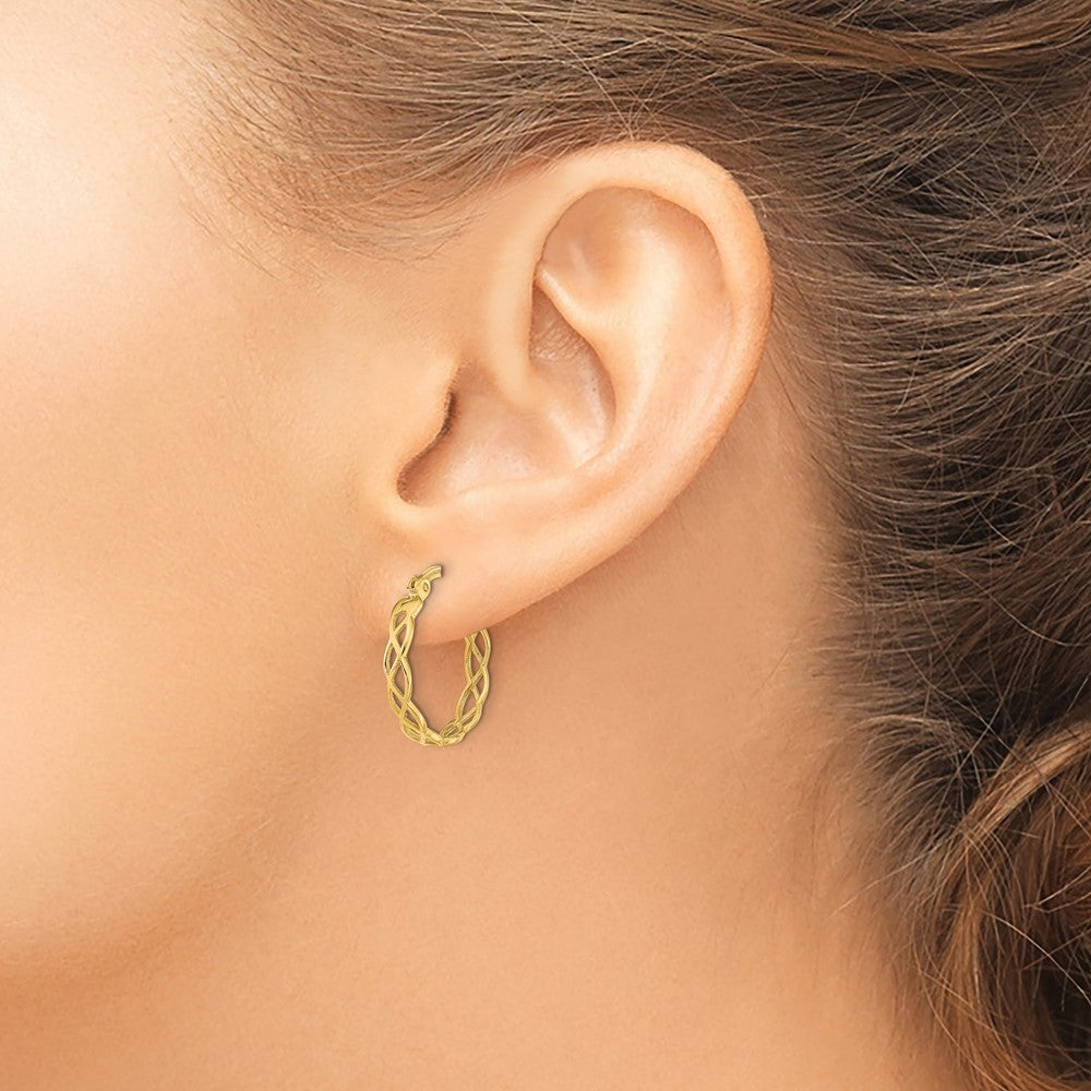 14k Yellow Gold Polished Intertwined Filigree Hoop Earrings