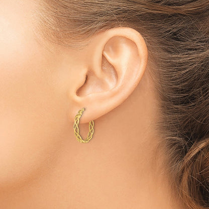 14k Yellow Gold Polished Intertwined Filigree Hoop Earrings