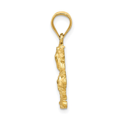 14k Yellow Gold Satin Diamond-cut Open-Backed Palm Trees Pendant for Women