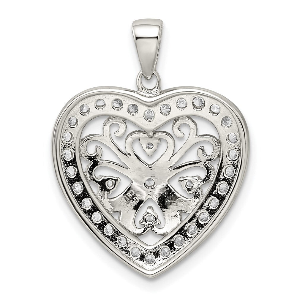 Sterling Silver Rhodium-plated Cubic Zirconia Filigree Heart Pendant