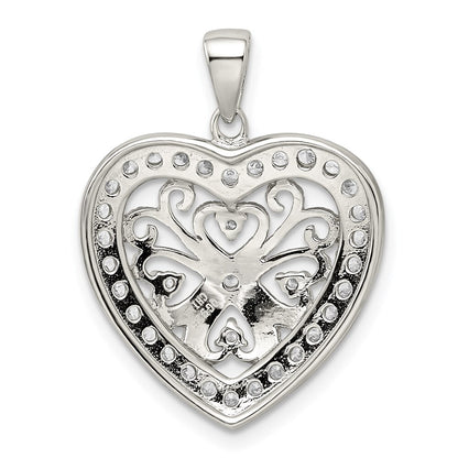Sterling Silver Rhodium-plated Cubic Zirconia Filigree Heart Pendant