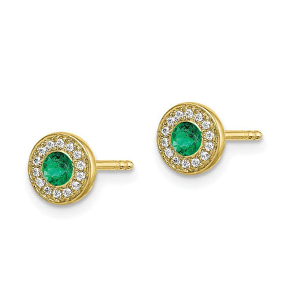 14k Yellow Gold Gold Diamond and Emerald Halo Stud Earrings