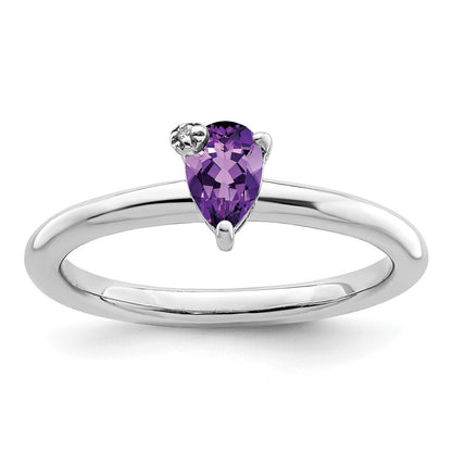 Sterling Silver Rhodium-plated Polished Pear Amethyst & White Topaz Ring Size 7
