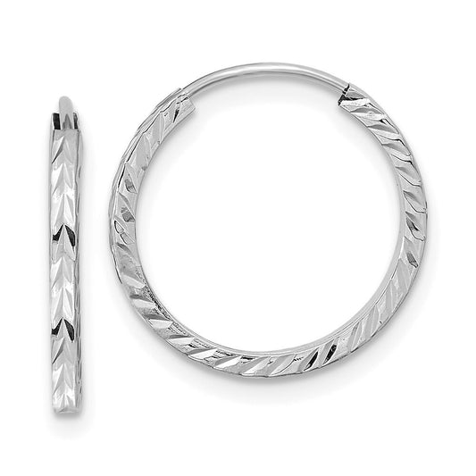 14k White Gold Diamond-cut Square Tube Endless Hoop Earrings Gift for Women