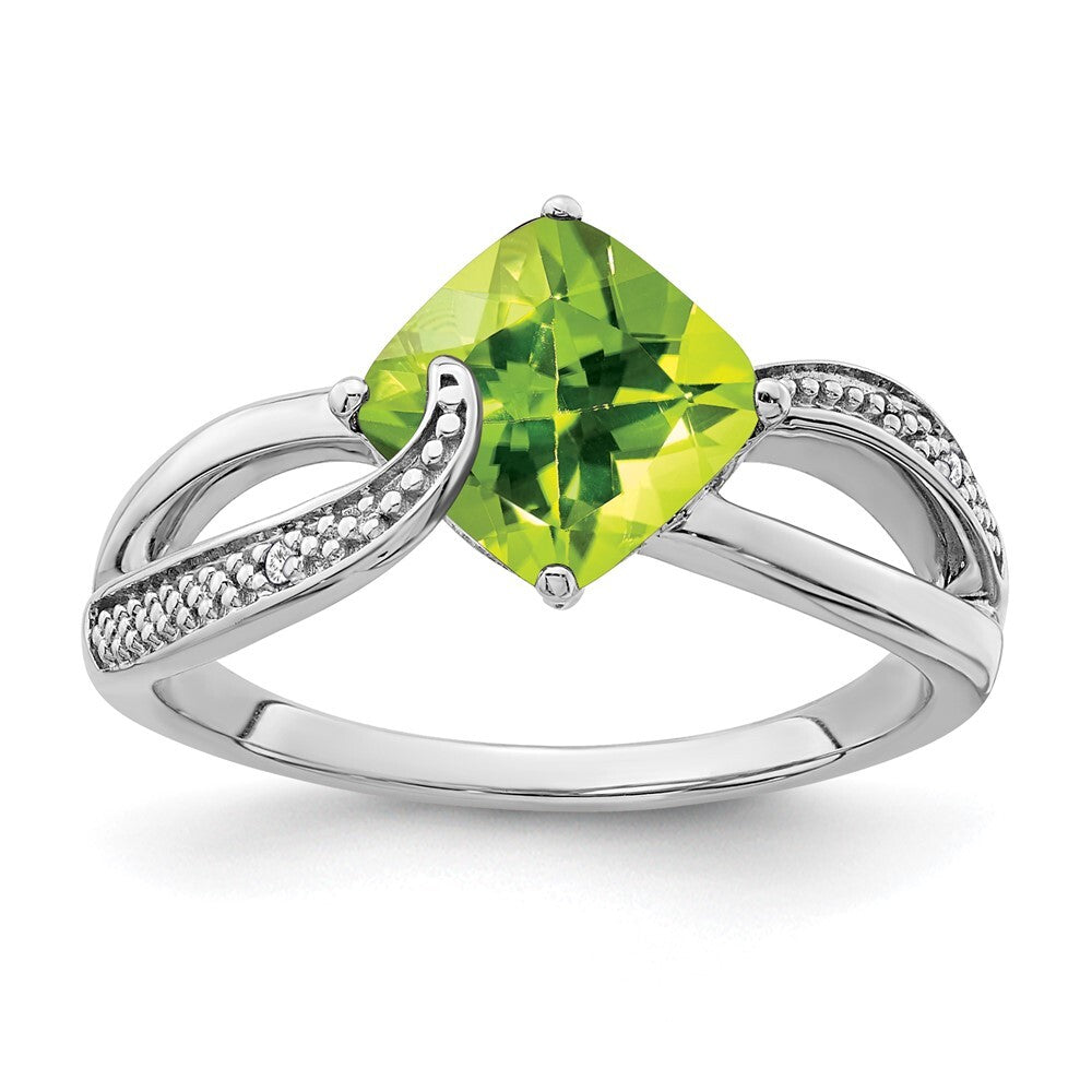 Sterling Silver Rhodium-plated Peridot and Diamond Ring Size 7