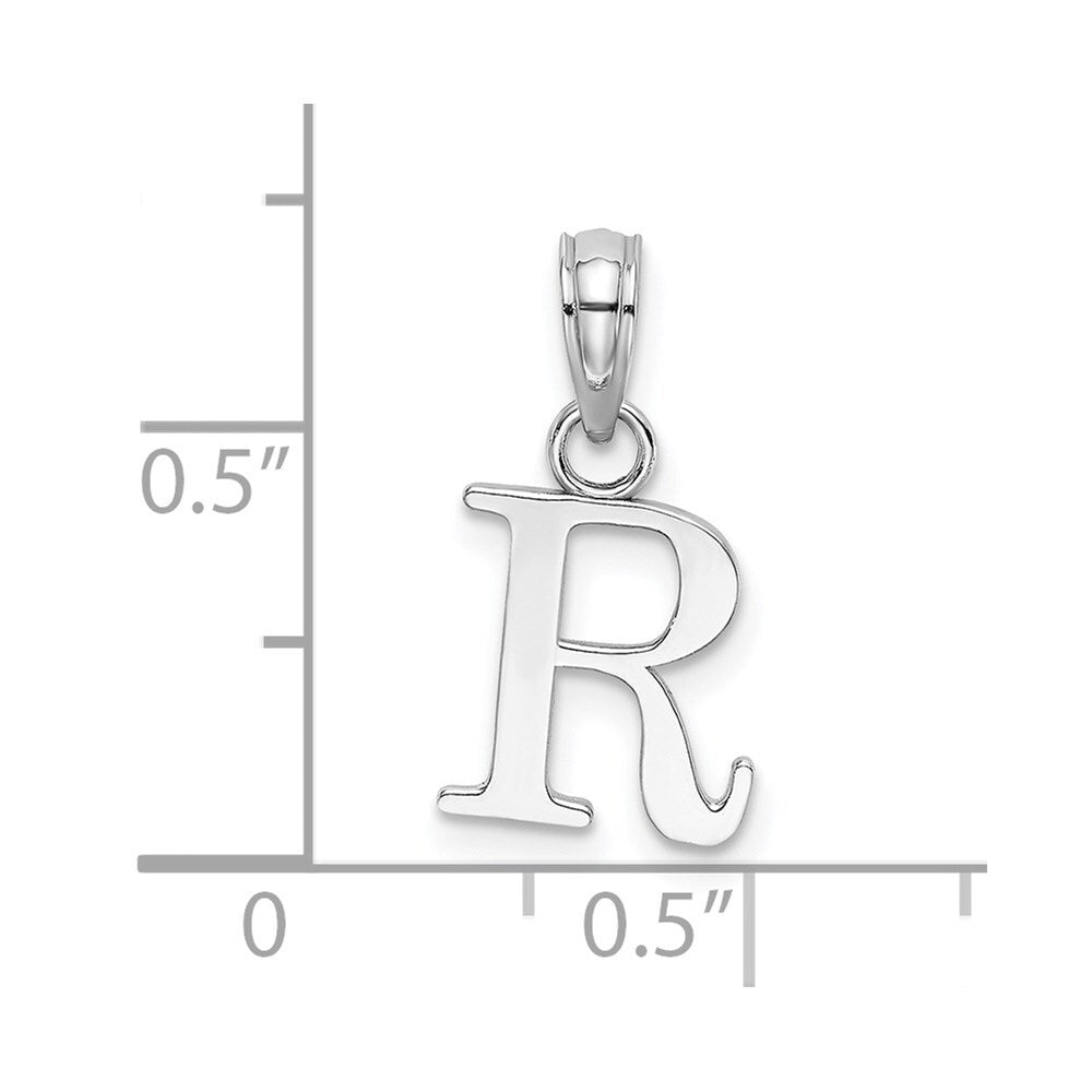 14k White Gold Polished Block Letter R Initial Pendant for Women
