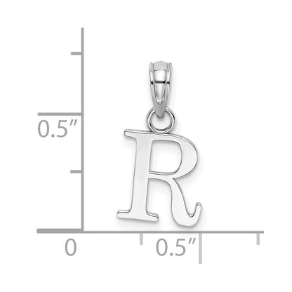 14k White Gold Polished Block Letter R Initial Pendant for Women