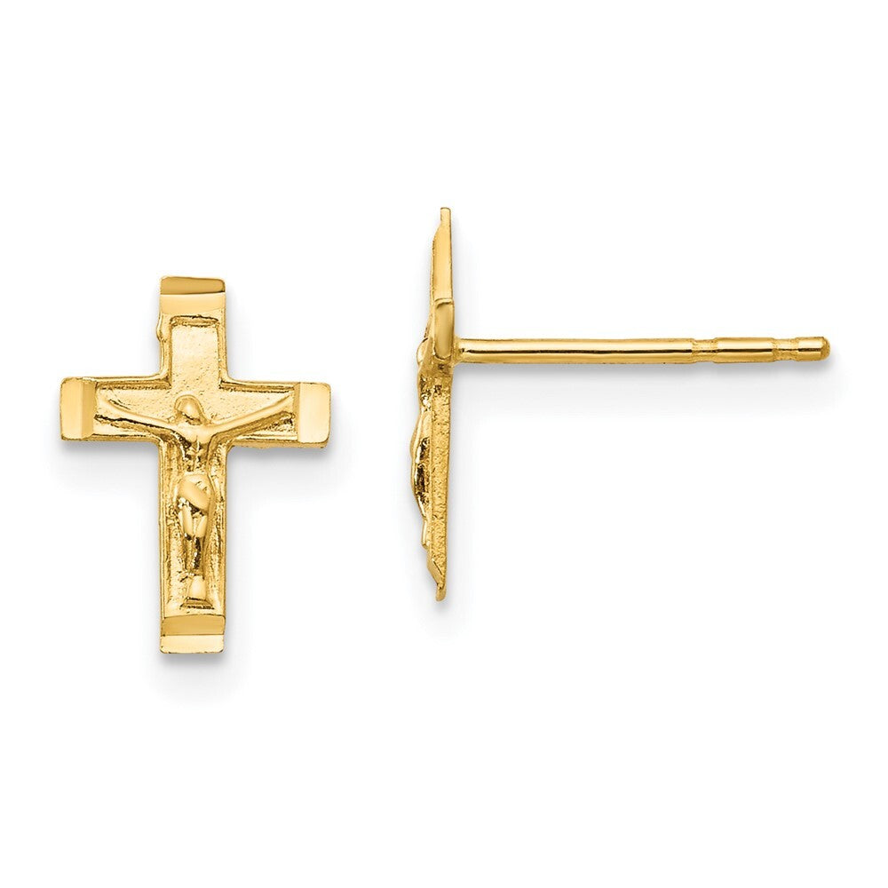 14k Yellow Gold Crucifix Stud Earrings Gift for Women