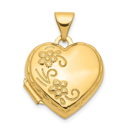 14k Yellow Gold Reversible Floral Love You Always Heart Locket Pendant for Women