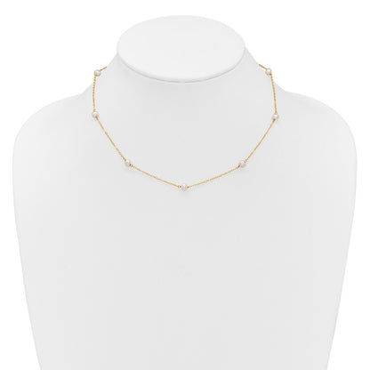 14k Yellow Gold 4-5mm White Freshwater Cultured Pearl 8-Station 16 inch Necklace