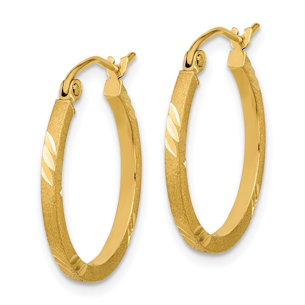 14k Yellow Gold Satin Diamond-cut Square Tube Hoop Earrings Gift for Women