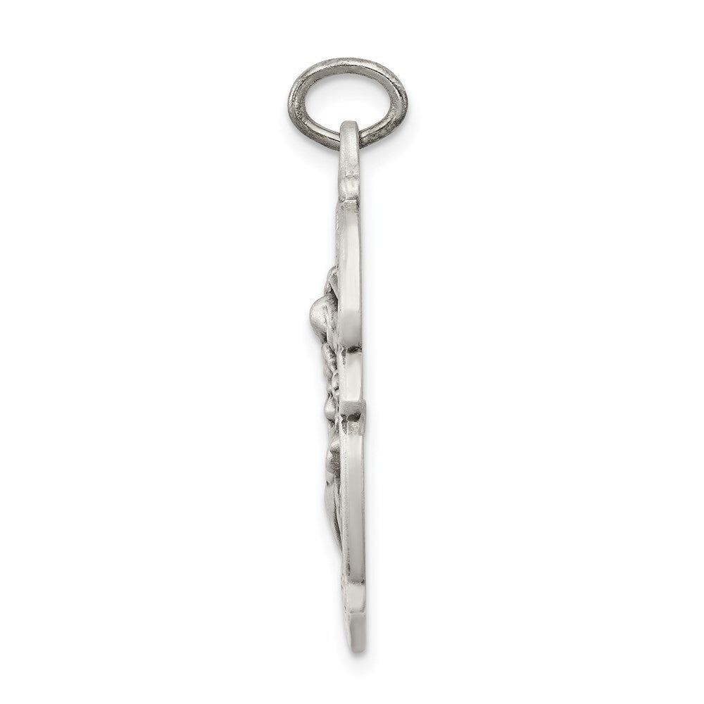 Sterling Silver Antiqued Diamond-cut St. Michael Badge Medal Pendant