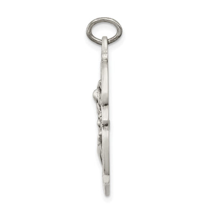 Sterling Silver Antiqued Diamond-cut St. Michael Badge Medal Pendant