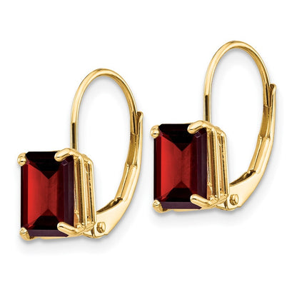 14k Yellow Gold 7x5mm Emerald Cut Garnet Dangle Earrings Leverback