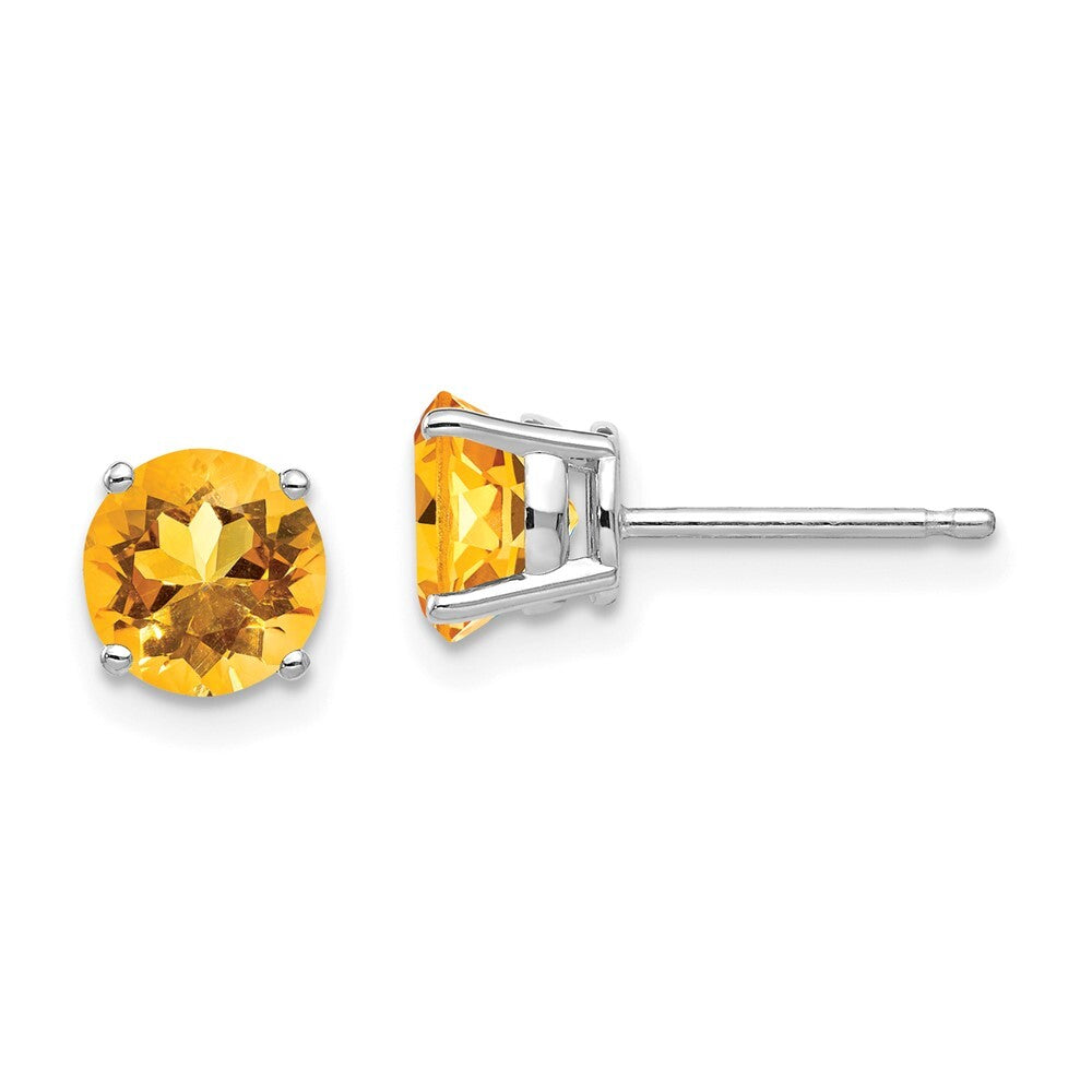 14k White Gold 6mm Citrine Stud Earrings Gift for Women