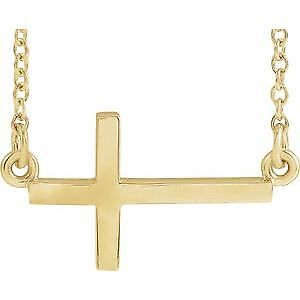 14k Yellow Gold 17x9 mm Sideways Cross Pendant Necklace 16-18" for Women