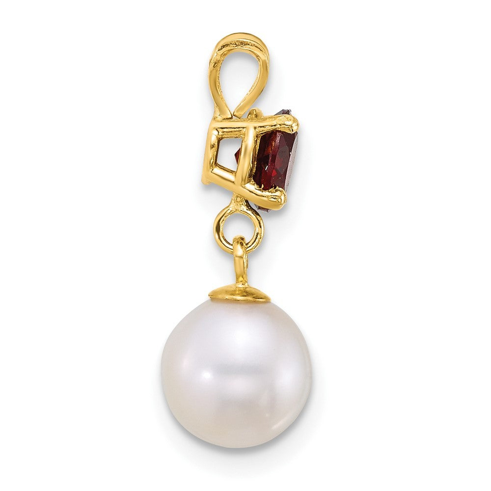 14k Yellow Gold 7-8mm Round White Cultured Pearl Dangle and Garnet Pendant