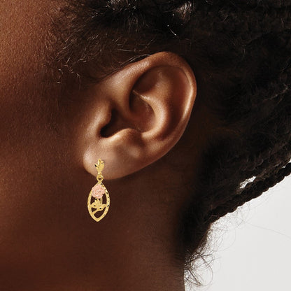 14k Two-tone Gold Textured Flower Dangle Earrings