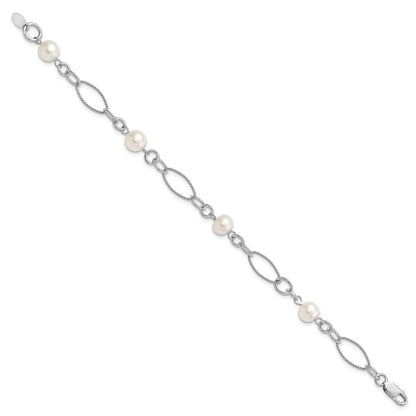 Sterling Silver Rhodium Freshwater Cultured Pearl Bracelet