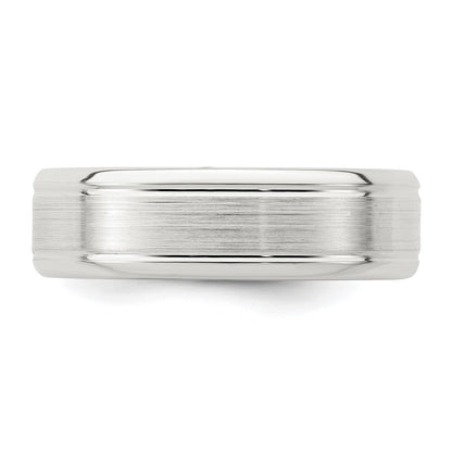Sterling Silver 6mm Brushed Flat Grooved Beveled Edge Fancy Band Size 13
