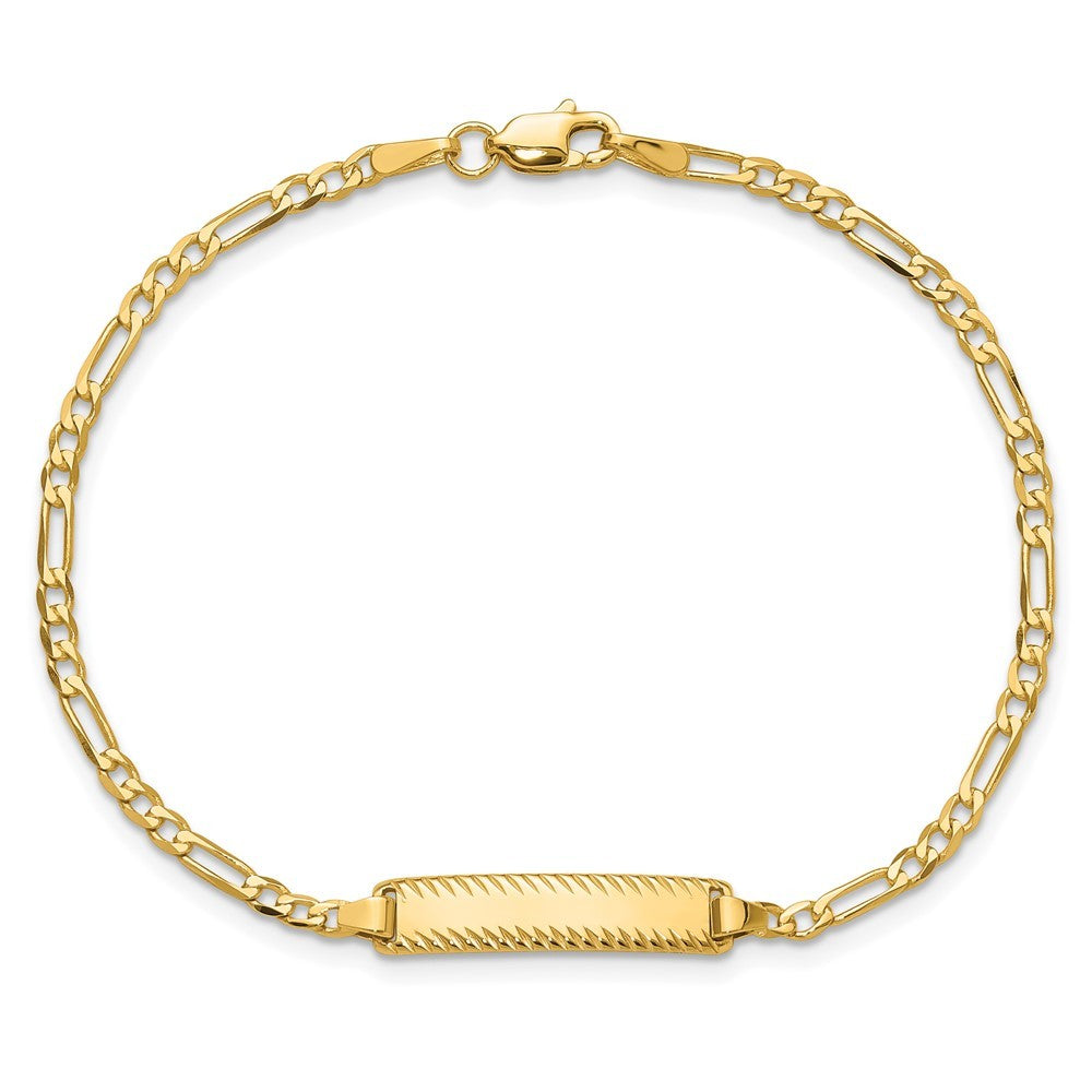 14k Yellow Gold Solid Chain Figaro Link Diamond-cut 20x5mm Plate 8" ID Bracelet