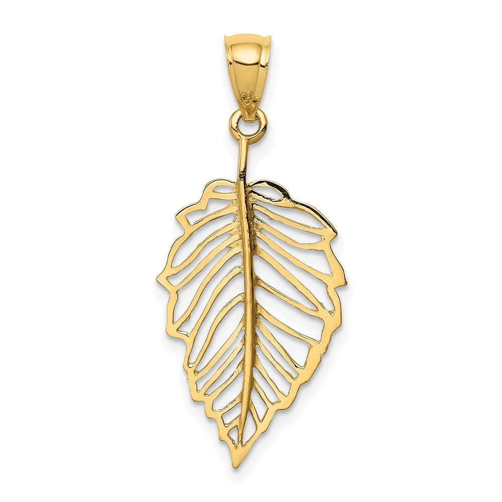 14k Yellow Gold Polished Leaf Pendant for Women