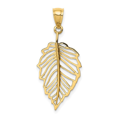 14k Yellow Gold Polished Leaf Pendant for Women