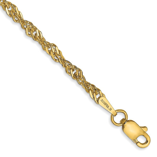 14k Yellow Gold 10 inch 2.75mm Lightweight Singapore with Lobster Clasp Anklet