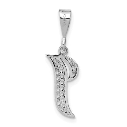 14k White Gold Solid Polished Script Filigree Letter I Initial Pendant for Women