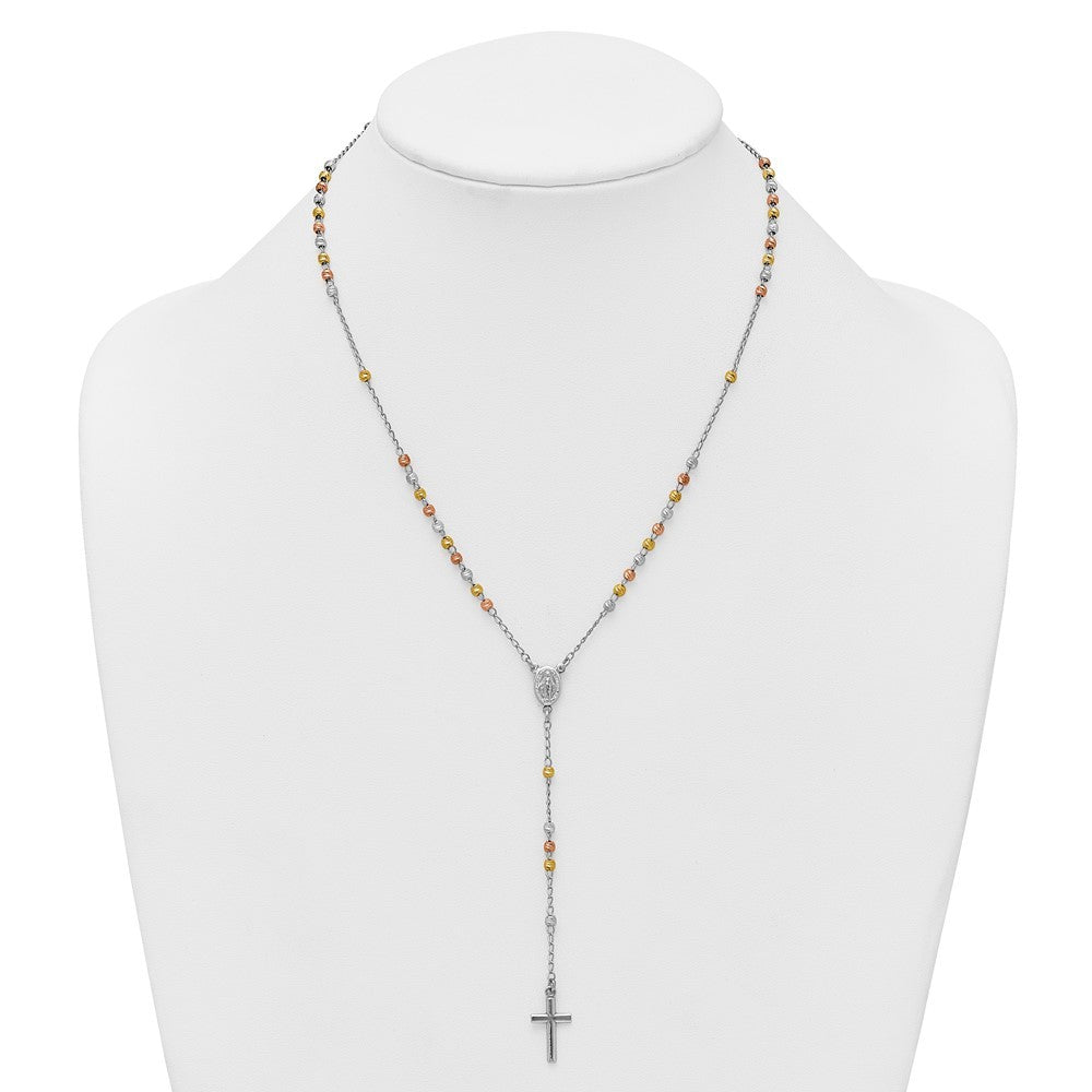 Sterling Silver Diamond-cut Gold-plated Rosary Necklace 18.5" with 1" ext