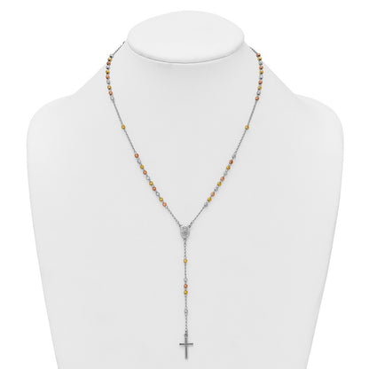 Sterling Silver Diamond-cut Gold-plated Rosary Necklace 18.5" with 1" ext