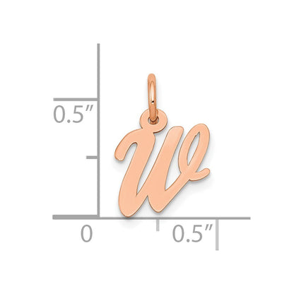 14k Rose Gold Small Script Letter W Initial Charm Pendant for Women