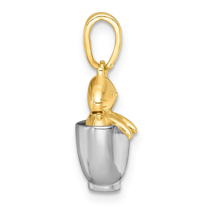 14k Yellow Gold with White Rhodium Polished 3-D Cat In Mug Charm Pendant