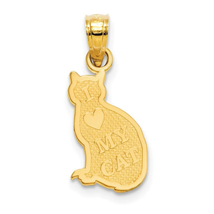 14k Yellow Gold I HEART MY CAT on Reverse Cat Pendant for Women